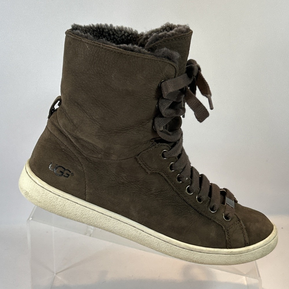 UGG Starlyn Nubuck Hi-Top Sneakers Women's Sz 8 Lace Up Chocolate Brown 1019662